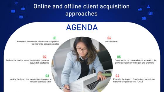 Agenda Online And Offline Client Acquisition Approaches Ppt Model Background