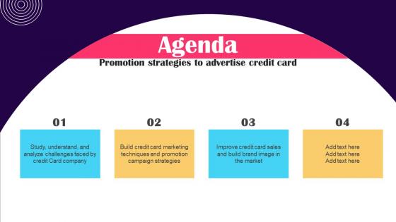 Agenda Promotion Strategies To Advertise Credit Card Strategy SS V