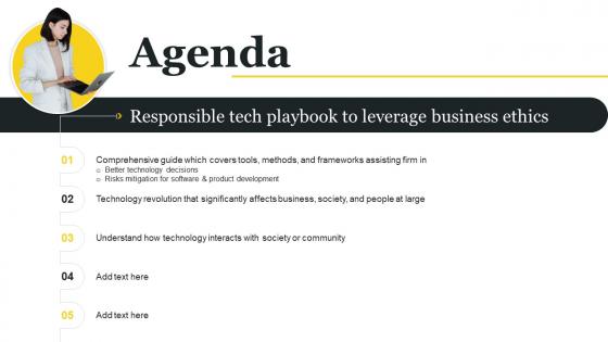 Agenda Responsible Tech Playbook To Leverage Business Ethics Ppt File Design Templates