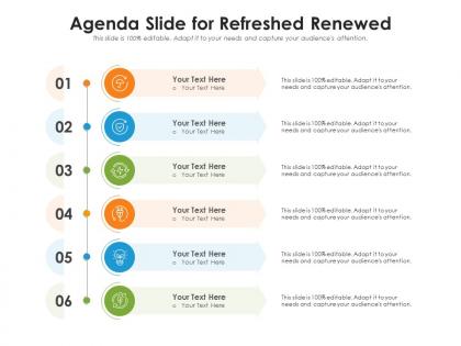 Agenda slide for refreshed renewed infographic template