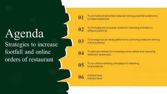 Agenda Strategies To Increase Footfall And Online Orders Of Restaurant