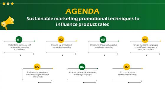 Agenda Sustainable Marketing Promotional Techniques To Influence Product Sales MKT SS V