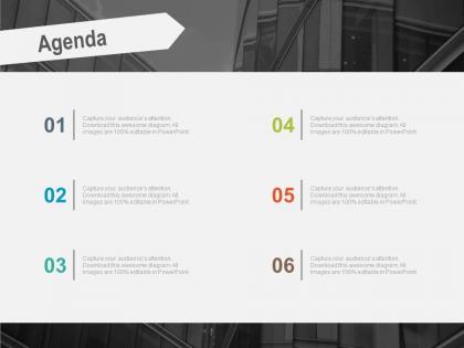 Agenda tag with six points for business info powerpoint slides