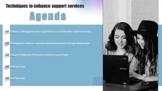 Agenda Techniques To Enhance Support Services Ppt Powerpoint Presentation Diagram Images