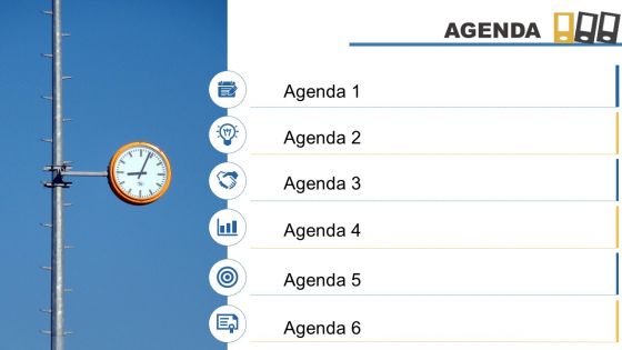 Agenda template design with vertical list of icons powerpoint slide