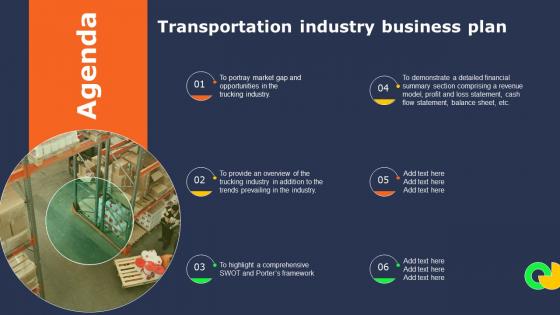 Agenda Transportation Industry Business Plan Ppt Infographic Template Deck BP SS