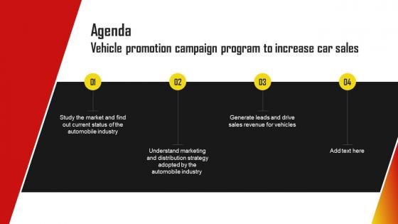 Agenda Vehicle Promotion Campaign Program To Increase Car Sales Strategy SS V