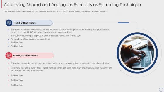 Agile cost estimation techniques addressing shared and analogues estimates as estimating technique