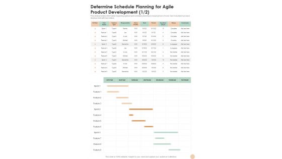Agile Determine Schedule Planning For Agile Product Development One Pager Sample Example Document