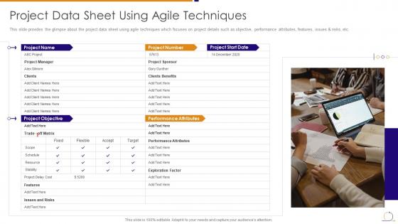 Agile managing plan project data sheet using agile techniques