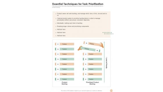 Agile Playbook Template Essential Techniques For Task Prioritization One Pager Sample Example Document
