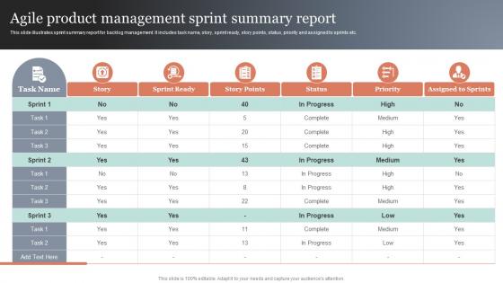 Agile Product Management Sprint Summary Report