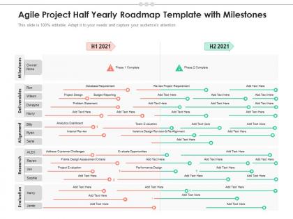 Agile project half yearly roadmap template with milestones