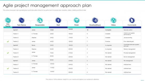 Agile Project Management Approach Plan