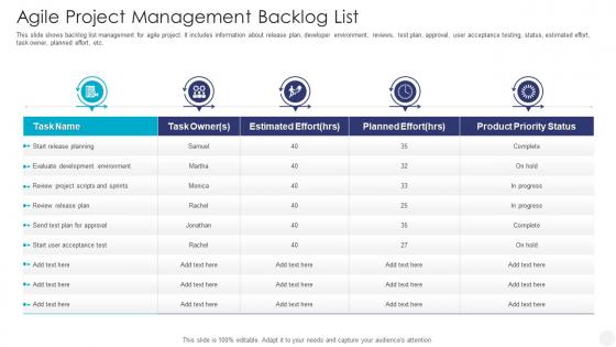 Agile Project Management Backlog List