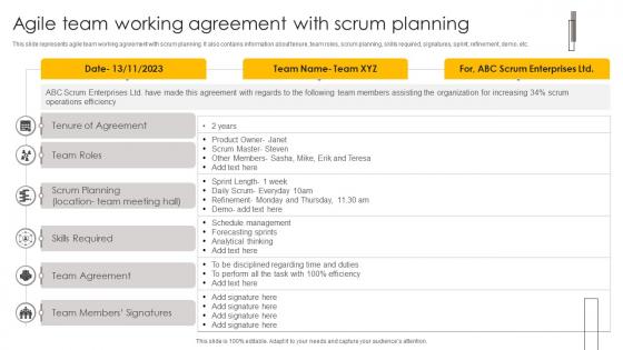 Agile Team Working Agreement With Scrum Planning
