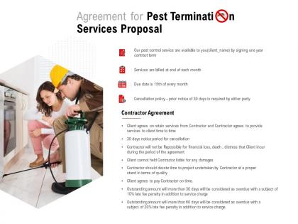 Agreement for pest termination services proposal ppt powerpoint presentation model clipart