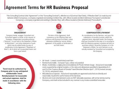 Agreement terms for hr business proposal ppt powerpoint presentation model