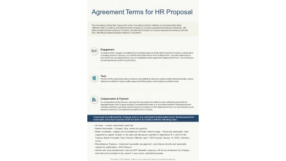 Agreement Terms For HR Proposal One Pager Sample Example Document