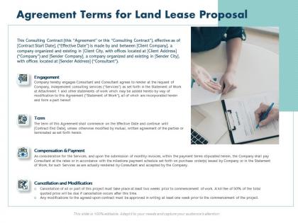 Agreement terms for land lease proposal ppt powerpoint presentation portrait