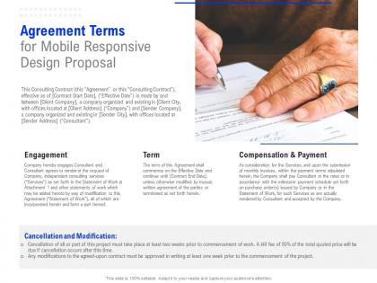 Agreement terms for mobile responsive design proposal ppt powerpoint presentation slides
