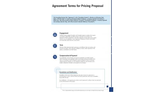 Agreement Terms For Pricing Proposal One Pager Sample Example Document