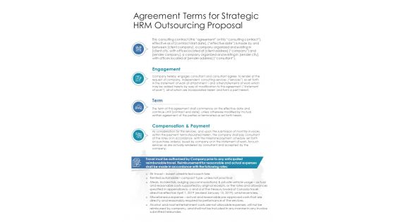 Agreement Terms For Strategic HRM Outsourcing Proposal One Pager Sample Example Document