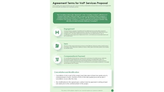 Agreement Terms For Voip Services Proposal One Pager Sample Example Document
