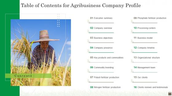 Agribusiness Company Profile Table Of Contents Ppt Powerpoint Presentation File Ideas