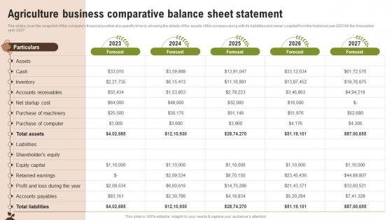 Agriculture Business Comparative Balance Sheet Wheat Farming Business Plan BP SS