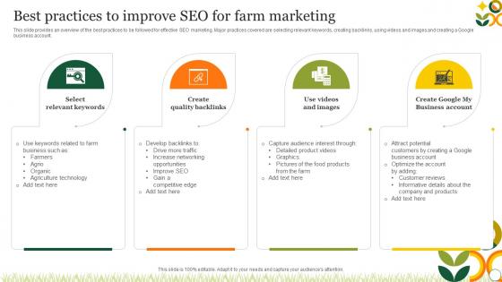Agriculture Crop Marketing Best Practices To Improve SEO For Farm Marketing Strategy SS V