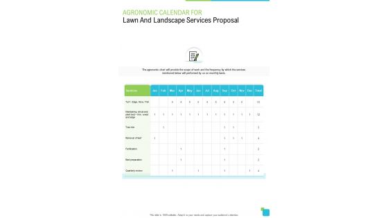 Agronomic Calendar For Lawn And Landscape Services Proposal One Pager Sample Example Document