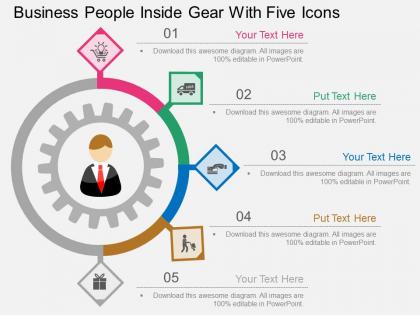Ah business people inside gear with five icons flat powerpoint design