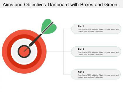 Aims and objectives dartboard with boxes and green arrow
