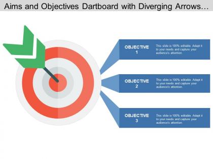 Aims and objectives dartboard with diverging arrows and boxes
