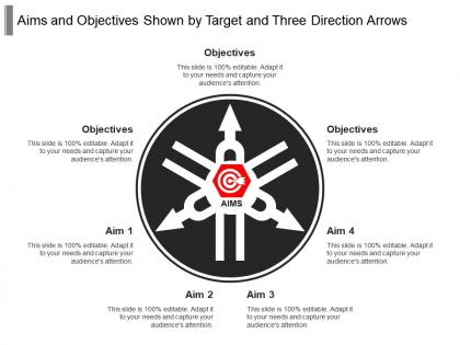 Aims and objectives shown by target and three direction arrows