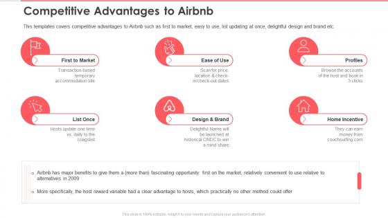 Airbnb investor funding elevator competitive advantages to airbnb ppt outline samples