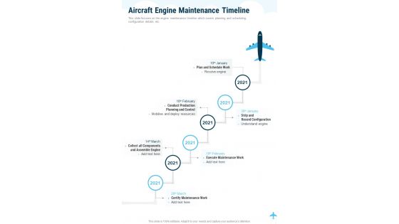Aircraft Engine Maintenance Timeline One Pager Sample Example Document