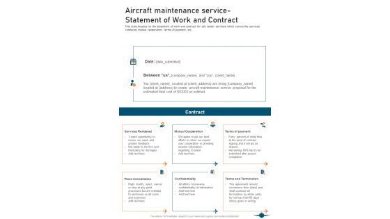 Aircraft Maintenance Service Statement Of Work And Contract One Pager Sample Example Document