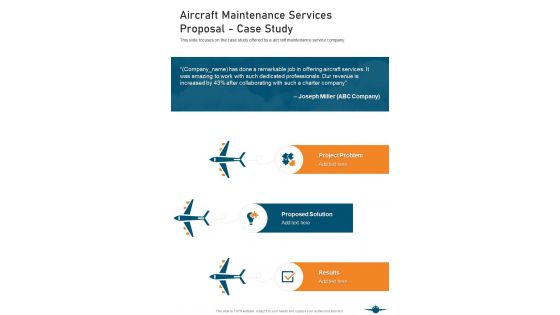 Aircraft Maintenance Services Proposal Case Study One Pager Sample Example Document