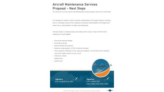 Aircraft Maintenance Services Proposal Next Steps One Pager Sample Example Document
