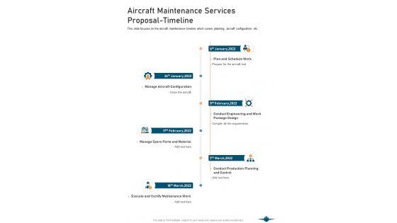 Aircraft Maintenance Services Proposal Timeline One Pager Sample Example Document