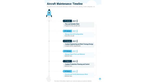 Aircraft Maintenance Timeline One Pager Sample Example Document