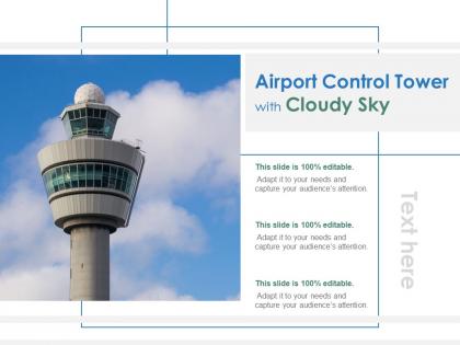 Airport control tower with cloudy sky