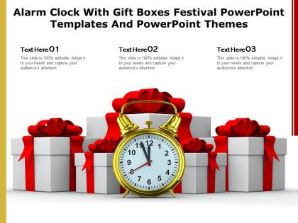 Alarm clock with gift boxes festival powerpoint templates and powerpoint themes