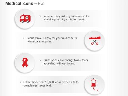 Ambulance stretcher aids ribbon blood bank ppt icons graphics