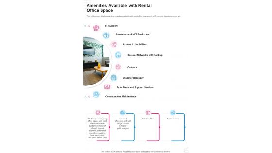 Amenities Available With Rental Office Space One Pager Sample Example Document