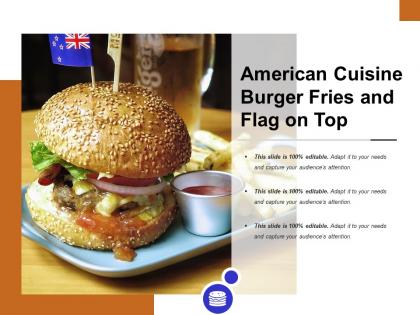 American cuisine burger fries and flag on top