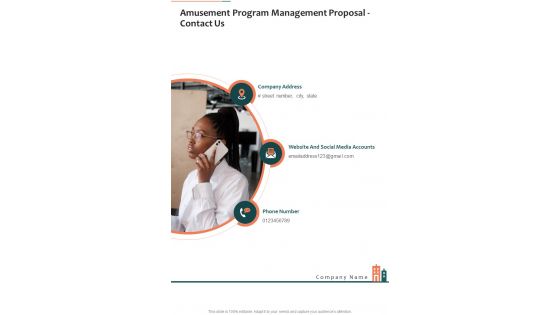 Amusement Program Management Proposal Contact Us One Pager Sample Example Document