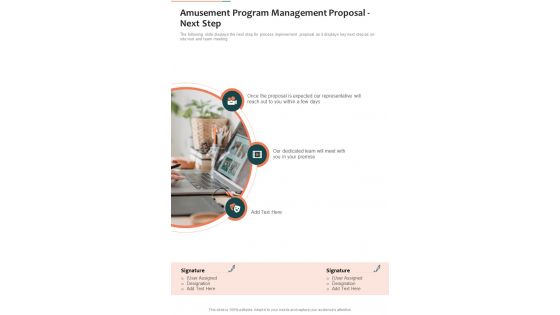 Amusement Program Management Proposal Next Step One Pager Sample Example Document